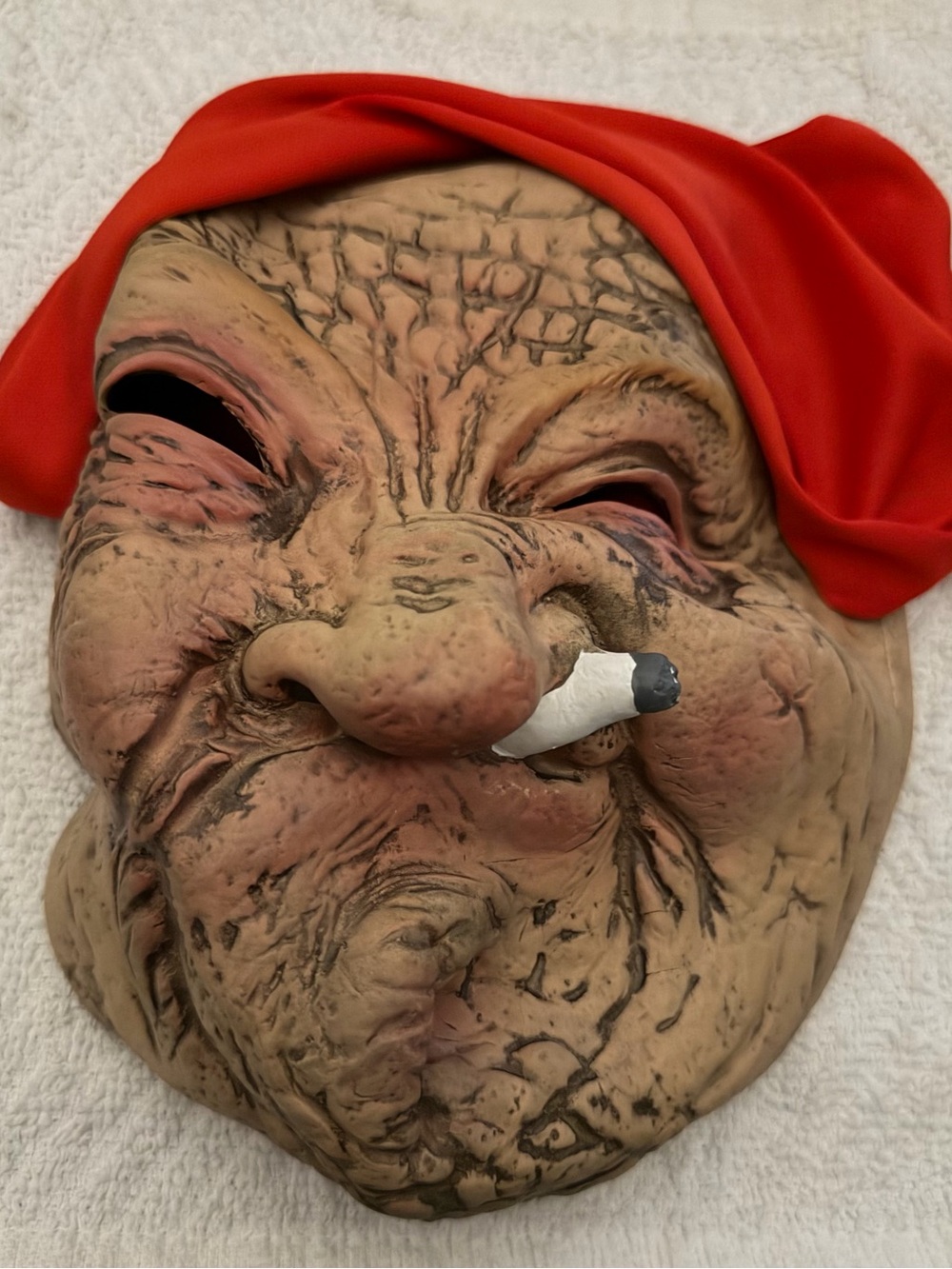 Quirky Wrinkled Face Wall Sculpture with Red Headscarf